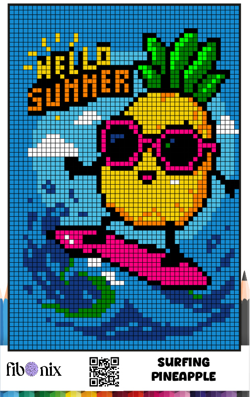 Free Pixel Art Pineapple Coloring Page for Kids and Adults by Fibo Nix