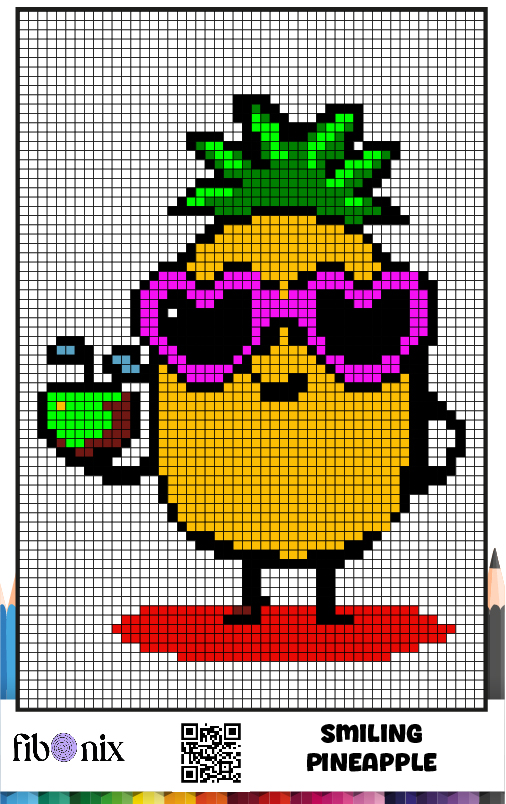 Free Pixel Art Pineapple Coloring Page for Kids and Adults by Fibo Nix