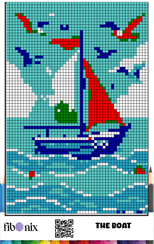Free Pixel Art Boat Coloring Page for Kids and Adults by Fibo Nix