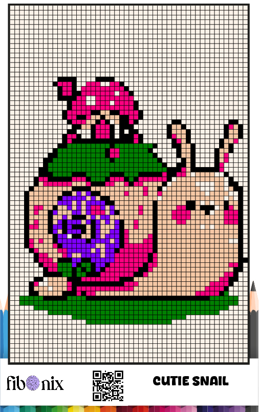 Free Pixel Art Snail Coloring Page for Kids and Adults by Fibo Nix