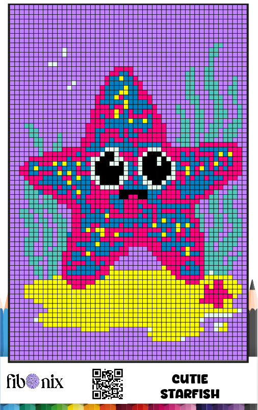 Free Pixel Art Starfish Coloring Page for Kids and Adults by Fibo Nix