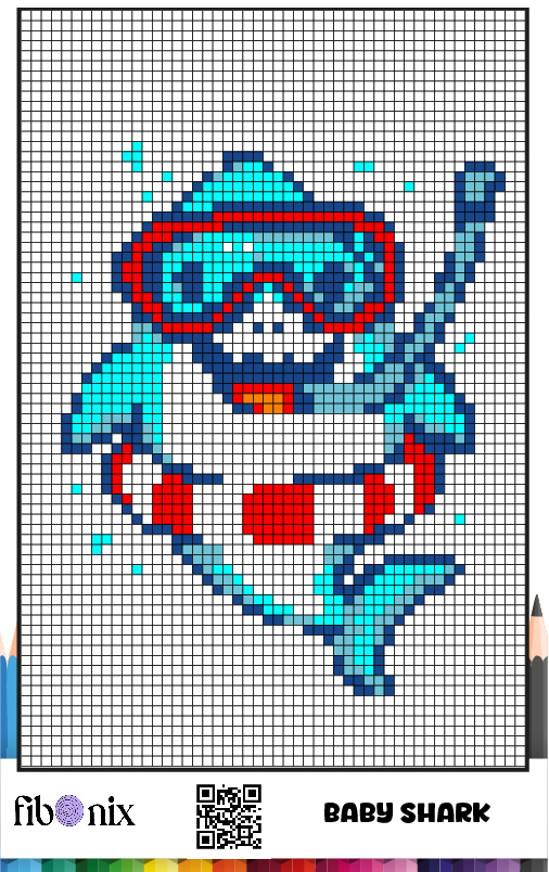 Free Pixel Art Shark Coloring Page for Kids and Adults by Fibo Nix