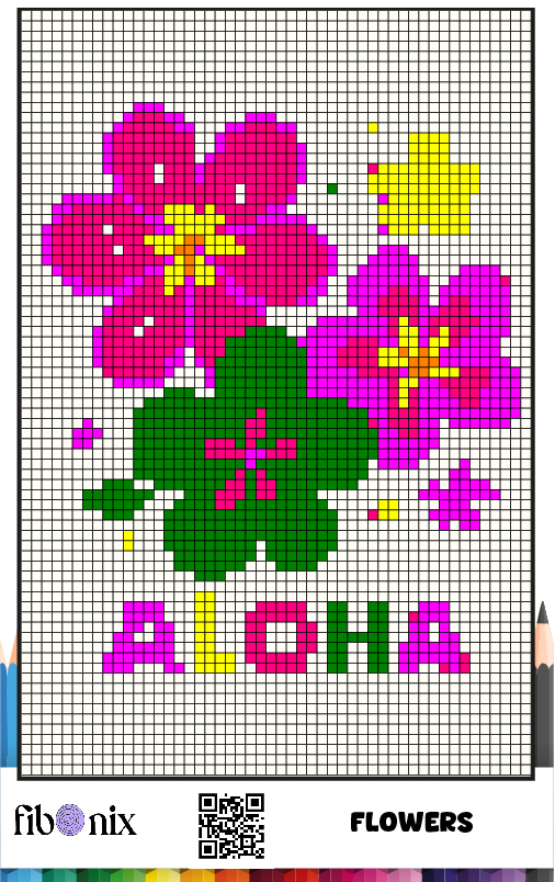 Free Pixel Art flower Coloring Page for Kids and Adults by Fibo Nix