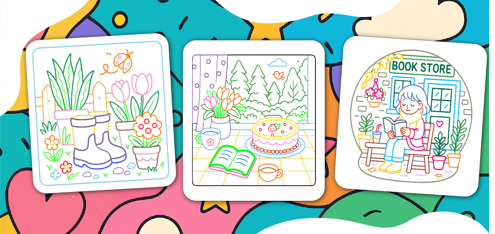 Cozy and Cute Color by Line Coloring Book – unique outlined coloring for kids and adults