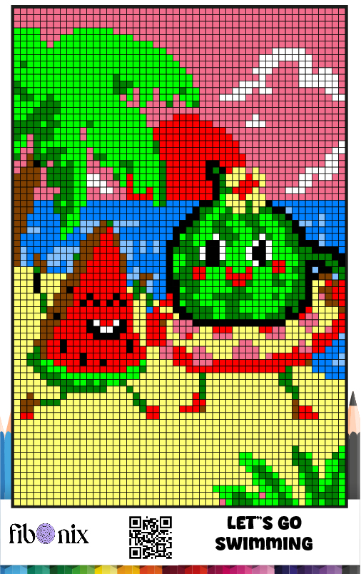 Free Pixel Art summer fruit Coloring Page for Kids and Adults by Fibo Nix