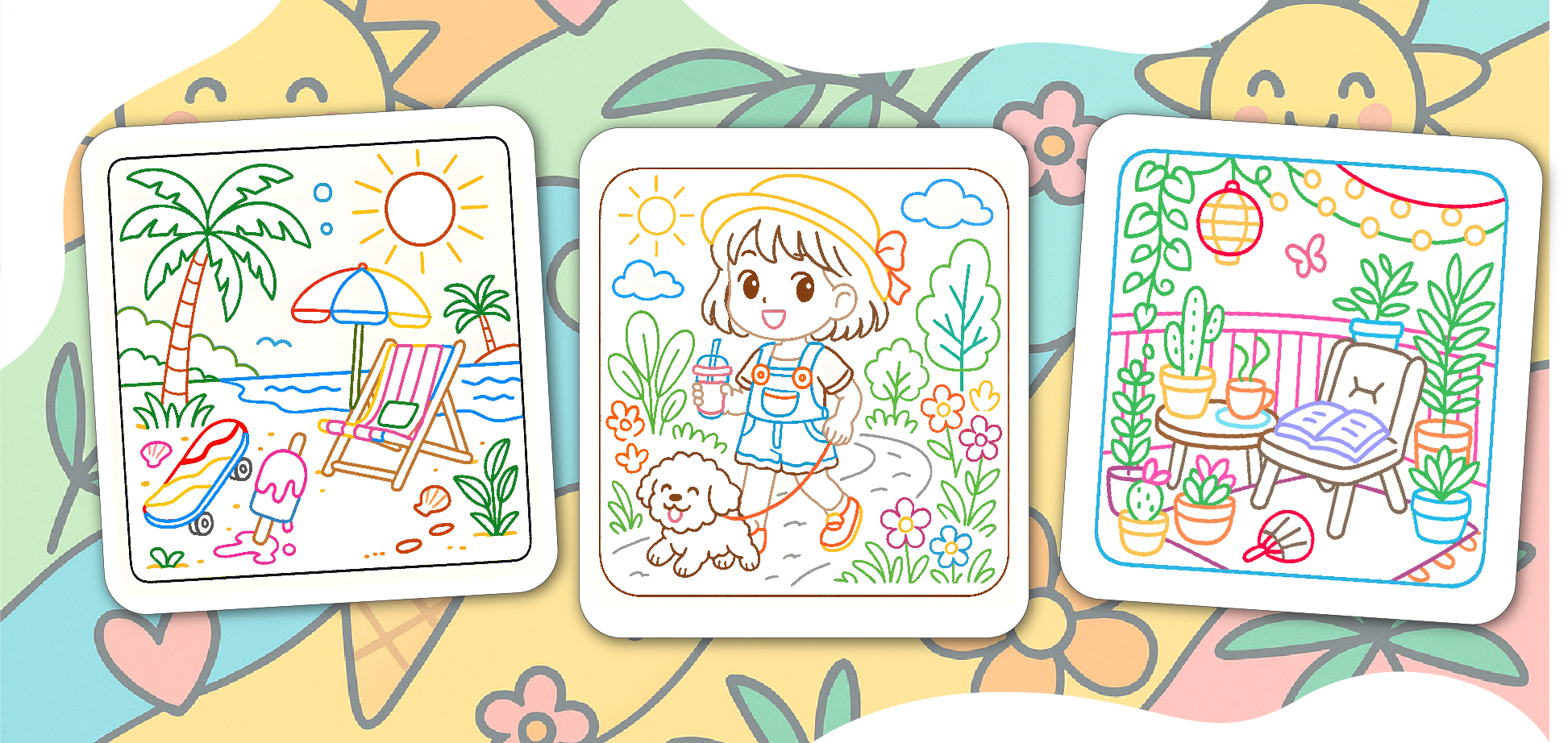 Color by Line Summer Fun Coloring Book – cute garden and picnic outlines