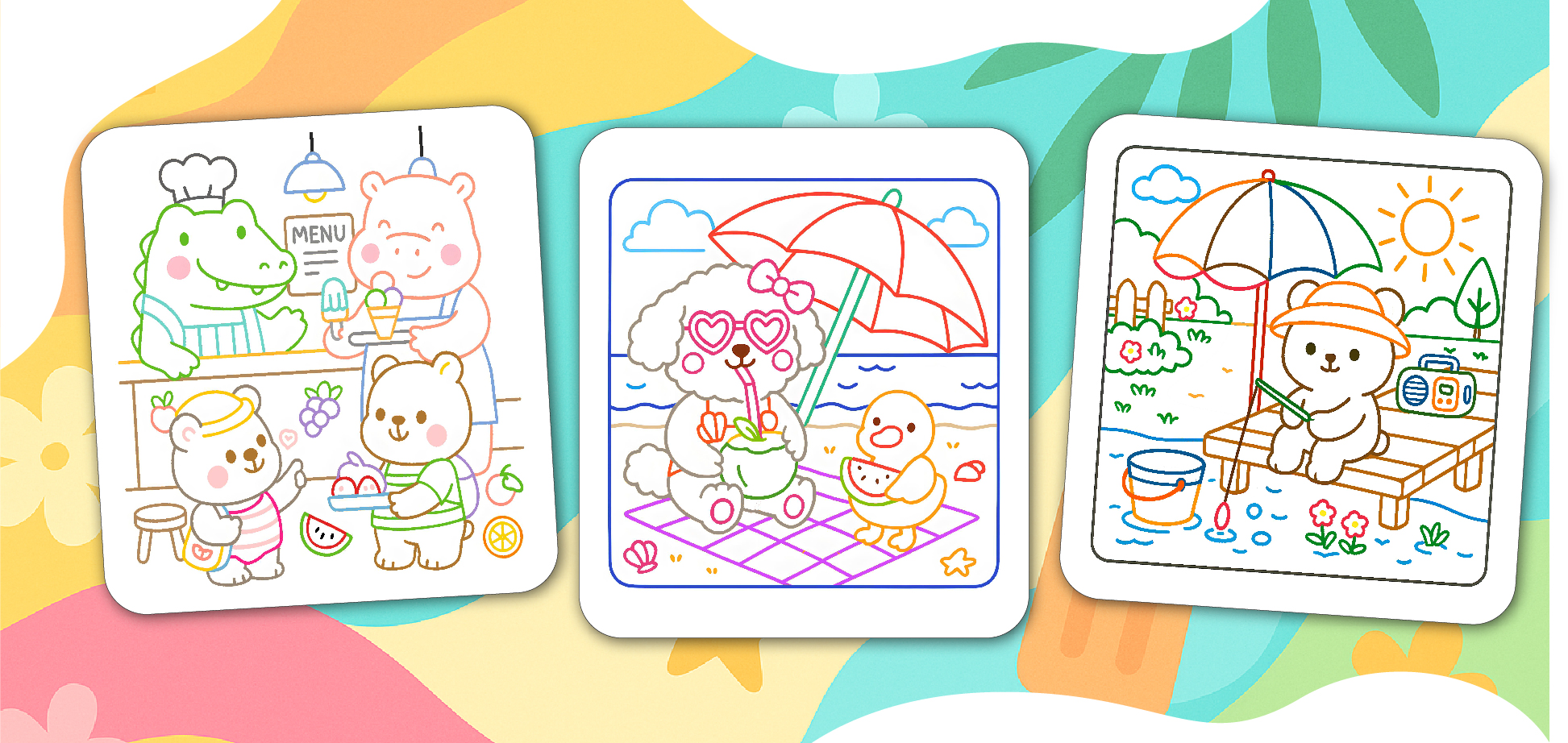 Color by Line Summer Fun Coloring Book – cute garden and picnic outlines