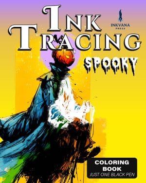 Ink tracing reverse coloring book spooky gothic style for adults