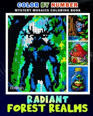 Radiant forest realms pixel art color by number coloring book